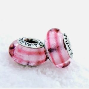 Pandora pair of pink swirl Muranos.